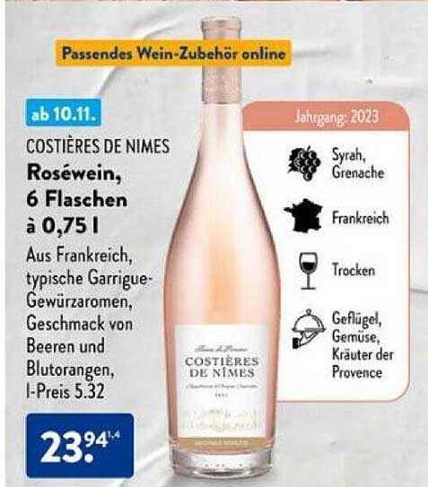 COSTIÈRES DE NIMES Roséwein, 6 Flaschen à 0,75 l