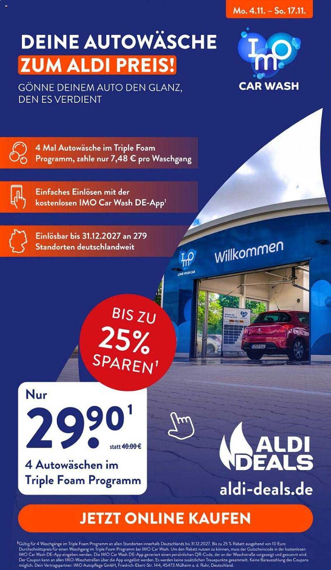 Deine Autowäsche zum ALDI Preis! 4 Autowaschen im Triple Foam Programm