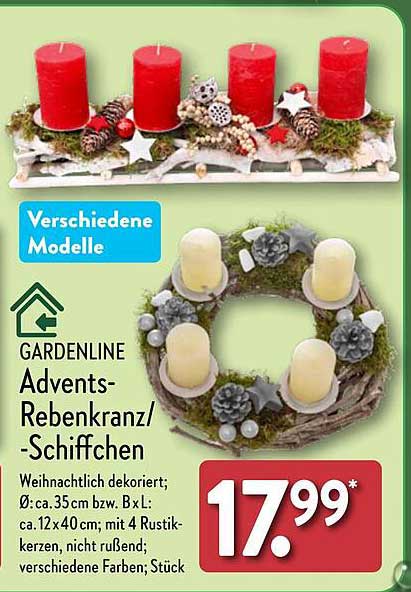 GARDENLINE Advents-Rebenkranz/-Schiffchen