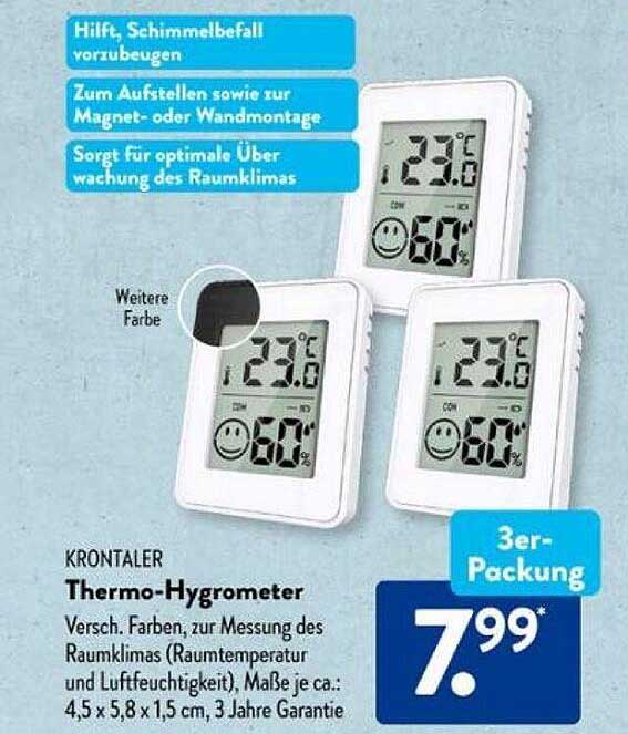 KRONTALER Thermo-Hygrometer 3er-Packung