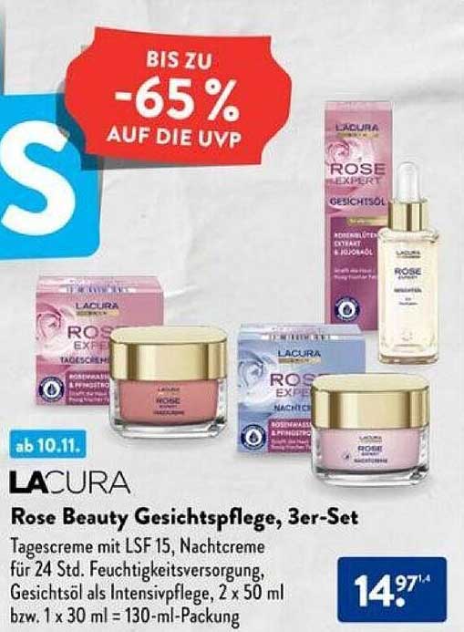 LACURA Rose Beauty Gesichtspflege, 3er-Set