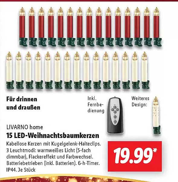 LIVARNO home 15 LED-Weihnachtsbaumkerzen