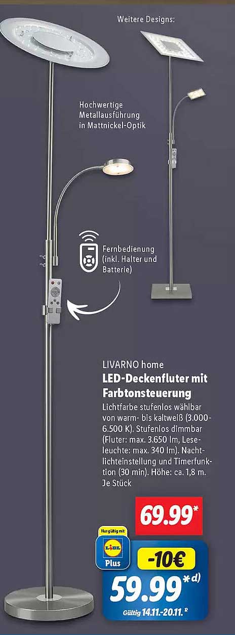 LIVARNO home LED-Deckenfluter mit Farbtonsteuerung