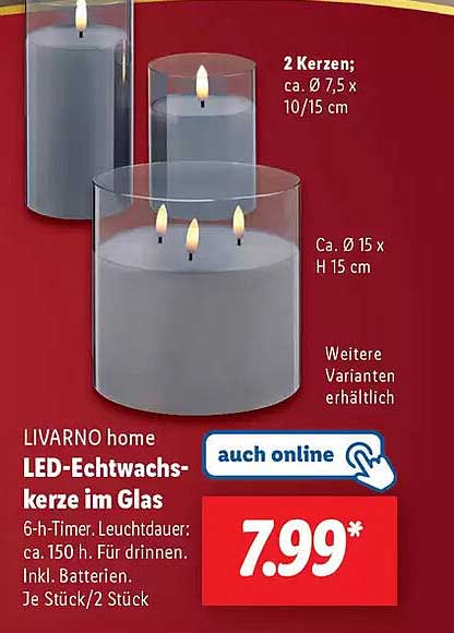 LIVARNO home LED-Echtwachskerze im Glas