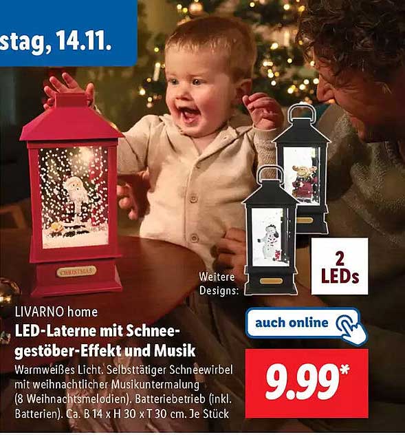 LIVARNO home LED-Laterne mit Schneegestöber-Effekt und Musik