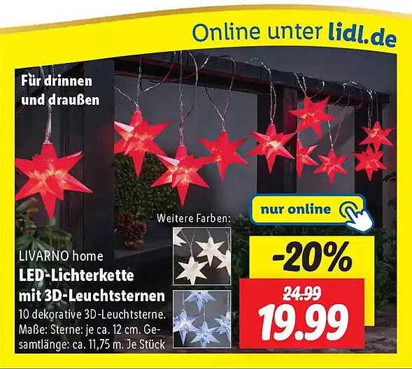 LIVARNO home LED-Lichterkette mit 3D-Leuchtsternen