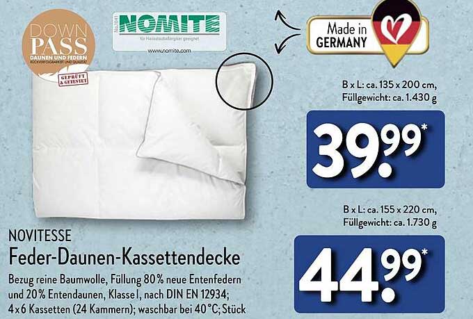 NOVITESSE Feder-Daunen-Kassettendecke