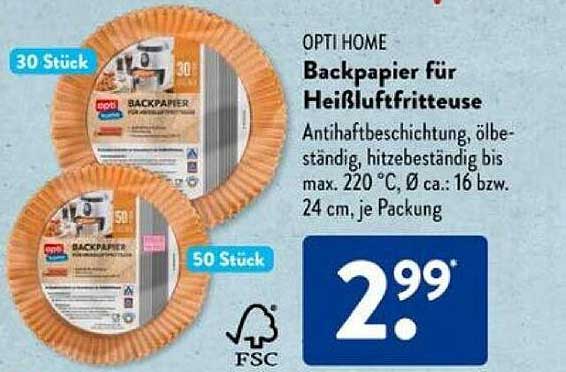 OPTI HOME Backpapier für Heißluftfritteuse