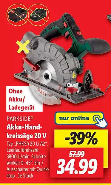 PARKSIDE® Akku-Handkreissäge 20 V