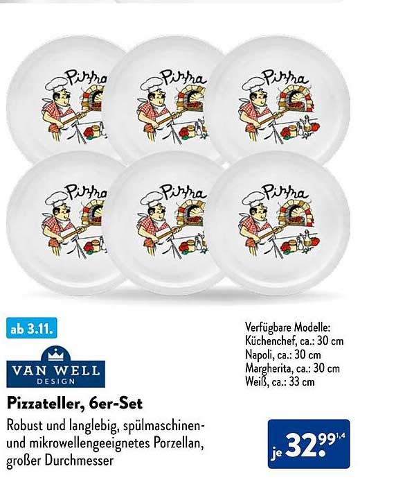 Pizzateller, 6er-Set