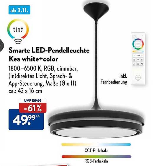 Smarte LED-Pendelleuchte Kea white+color