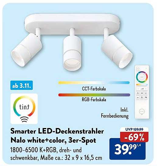 Smarter LED-Deckenstrahler Nalo white+color, 3er-Spot