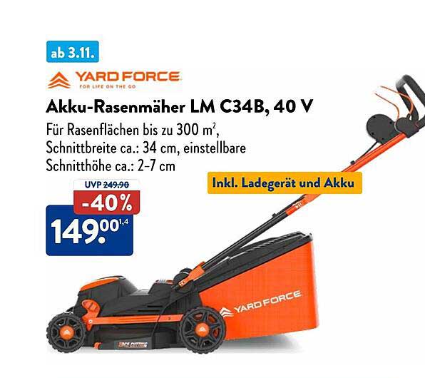 YARD FORCE Akku-Rasenmäher LM C34B, 40 V