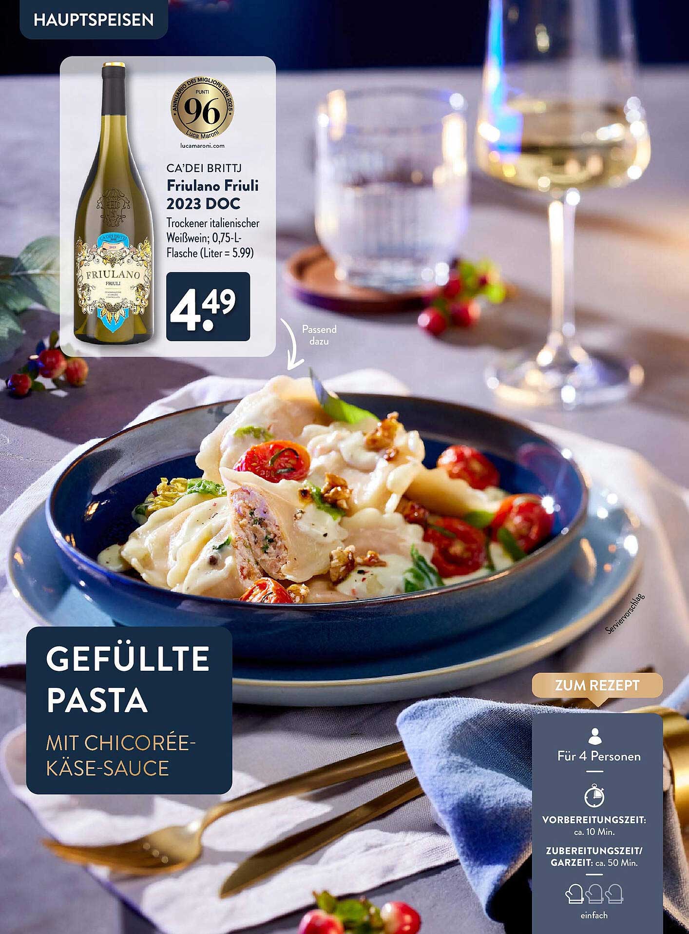 GEFÜLLTE PASTA MIT CHICORÉE-KÄSE-SAUCE